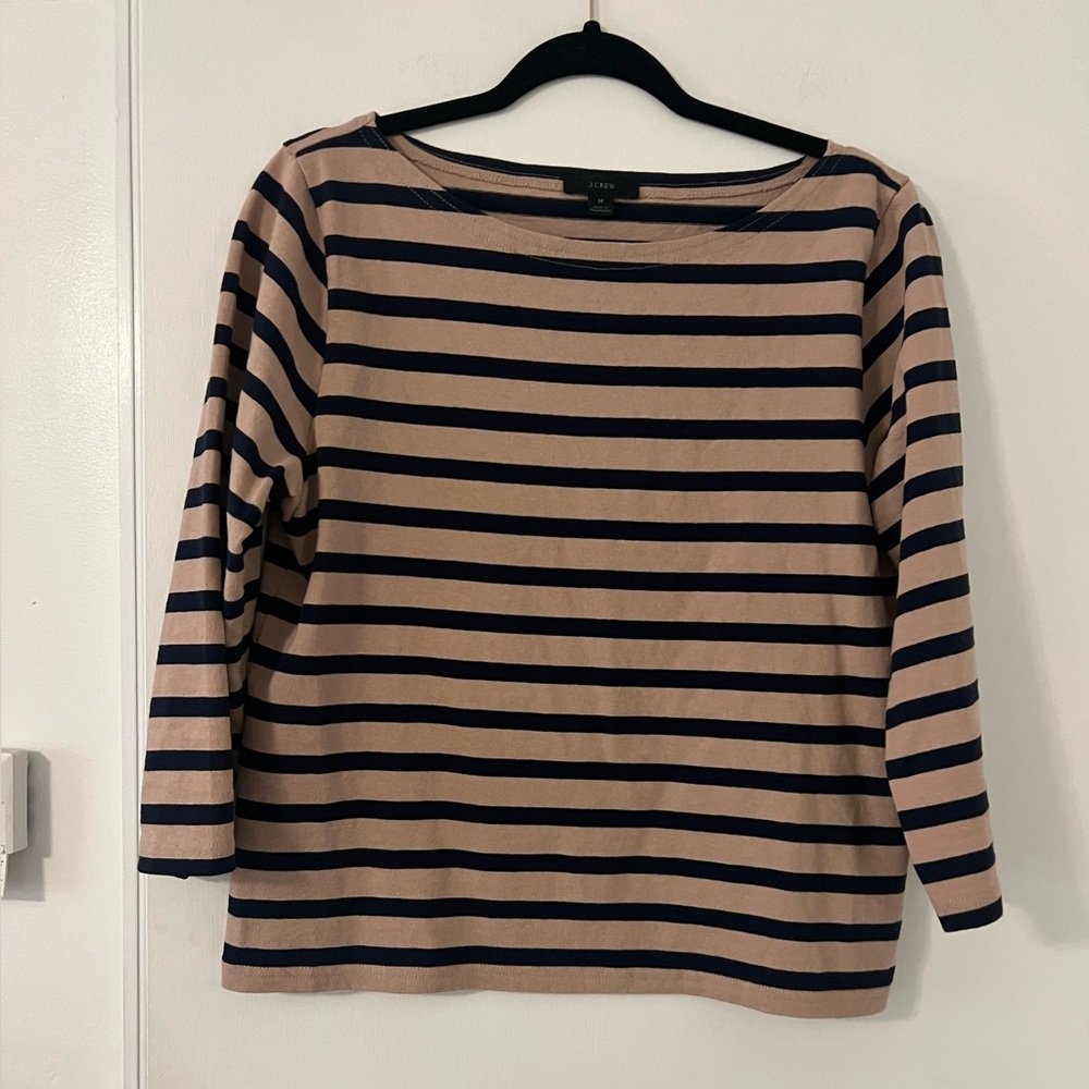 J. Crew Striped Boatneck 3/4 Length Sleeve Tee size M (D211)